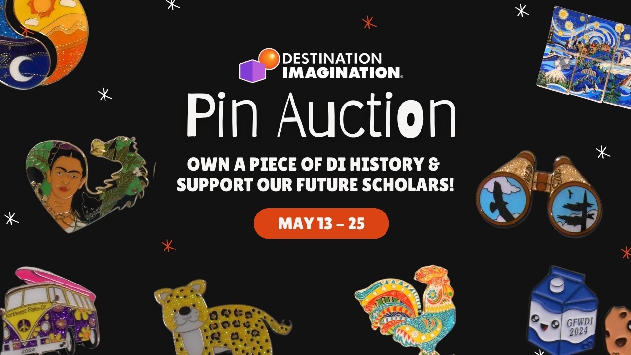Image of different Destination Imagination pins throughout the years.