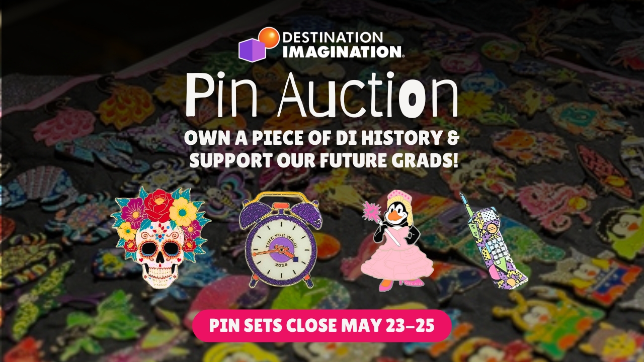 Colorful Destination Imagination pins