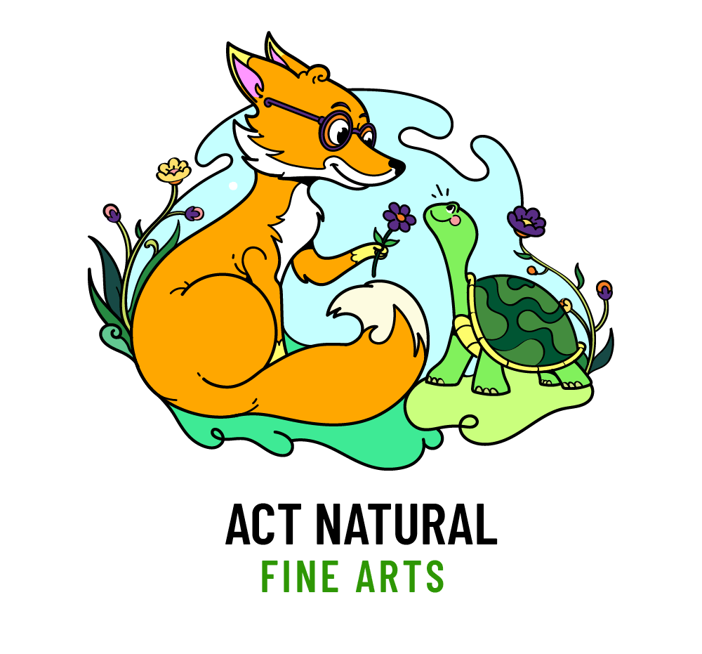 26-27 FINE ARTS logo depicts a fox handing a flower to turtle