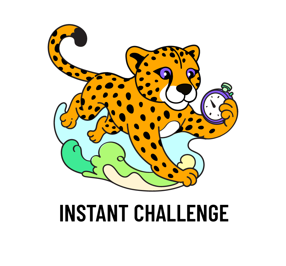 26-27 INSTANT CHALLENGE logo depicts a cheetah running with a stopwatch