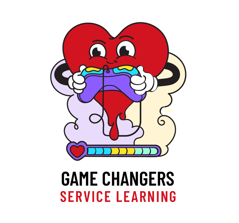 26-27 SERVICE LEARNING logo depicts a cartoon heart with a game controller