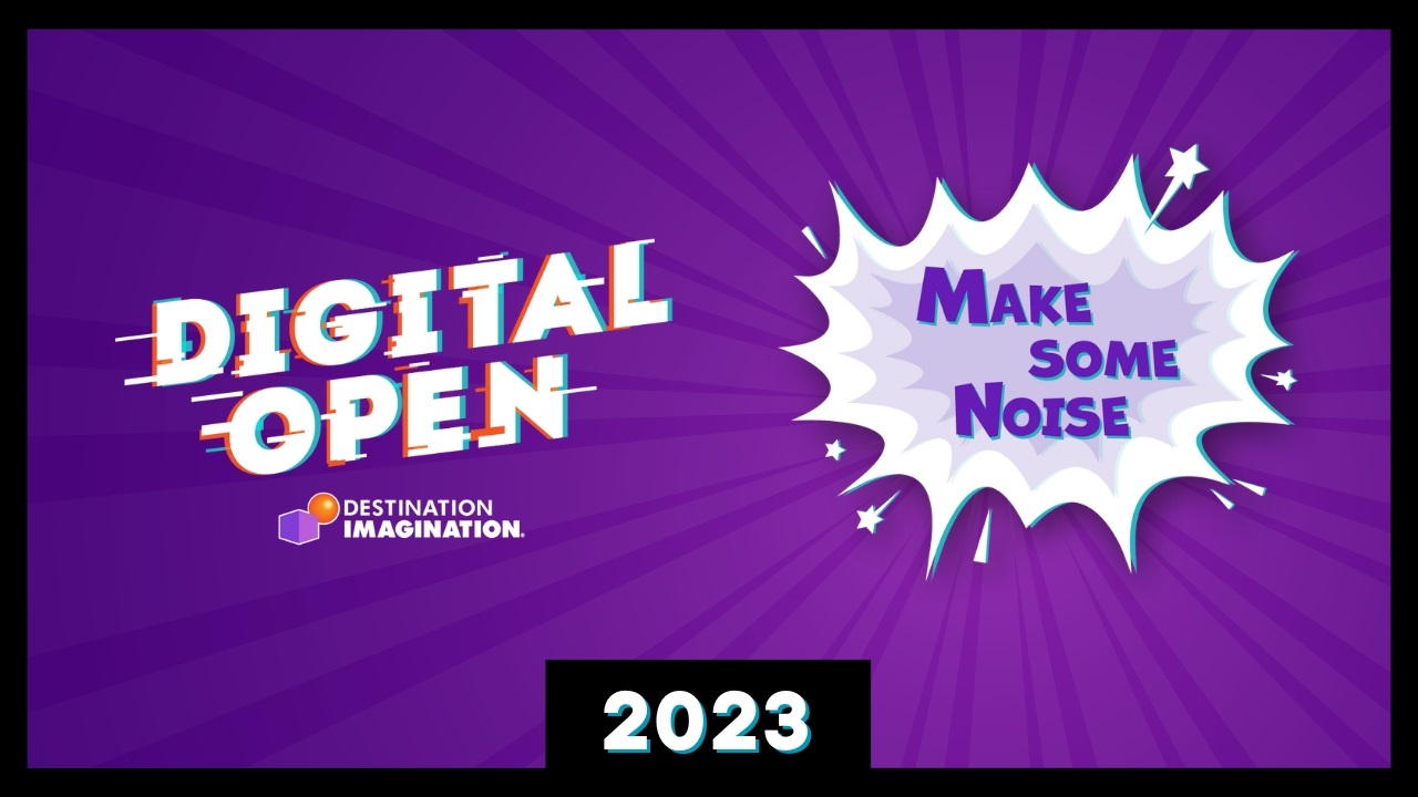 The Destination Imagination logo and Make Some Noise Challenge logo on a purple background.