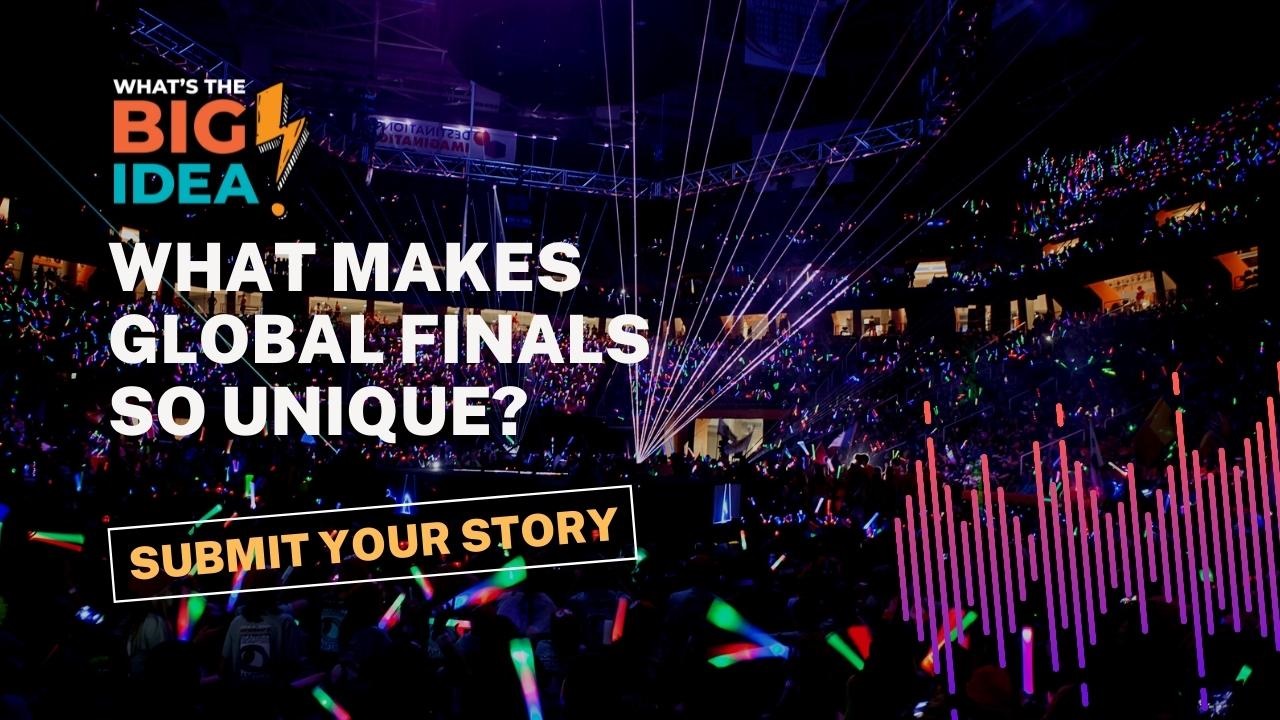 Photo from the Global Finals Welcome Ceremony. Text says, 