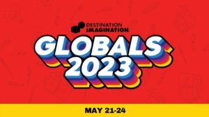 Destination Imagination Global Finals 2023 logo (bubble letters in white, blue, red and yellow). Event date: May 21-24