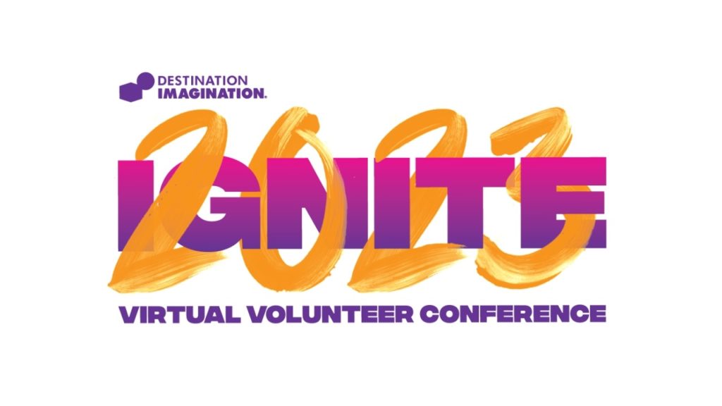 The image includes the 2023 Ignite conference logo in pink, purple and orange. Text below the logo says, "Virtual Volunteer Conference"