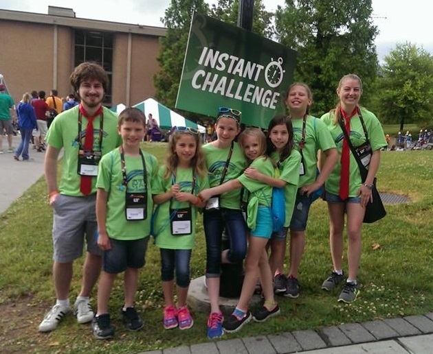 Marie Farley (far right) and her Destination Imagination team at Global Finals 2015. The team came in second place in Instant Challenge.