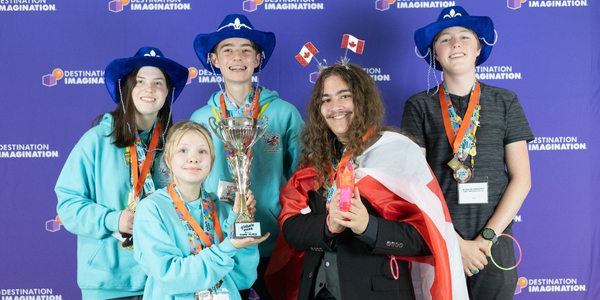 DI team, Safe-ish, holding their trophy at Global Finals 2025. 