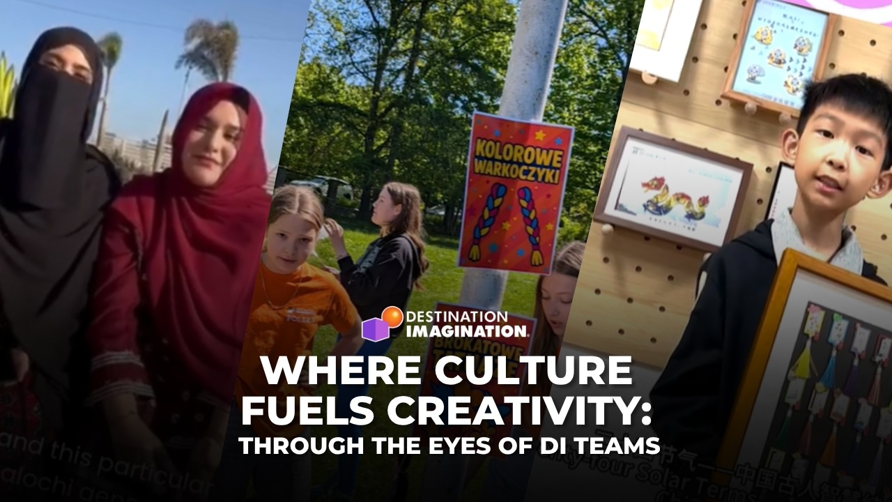 Screenshots taken from videos of 3 different DI teams sharing their creativity and culture on camera. Text says, "Where Culture Fuels Creativity: Through the Eyes of DI Teams"