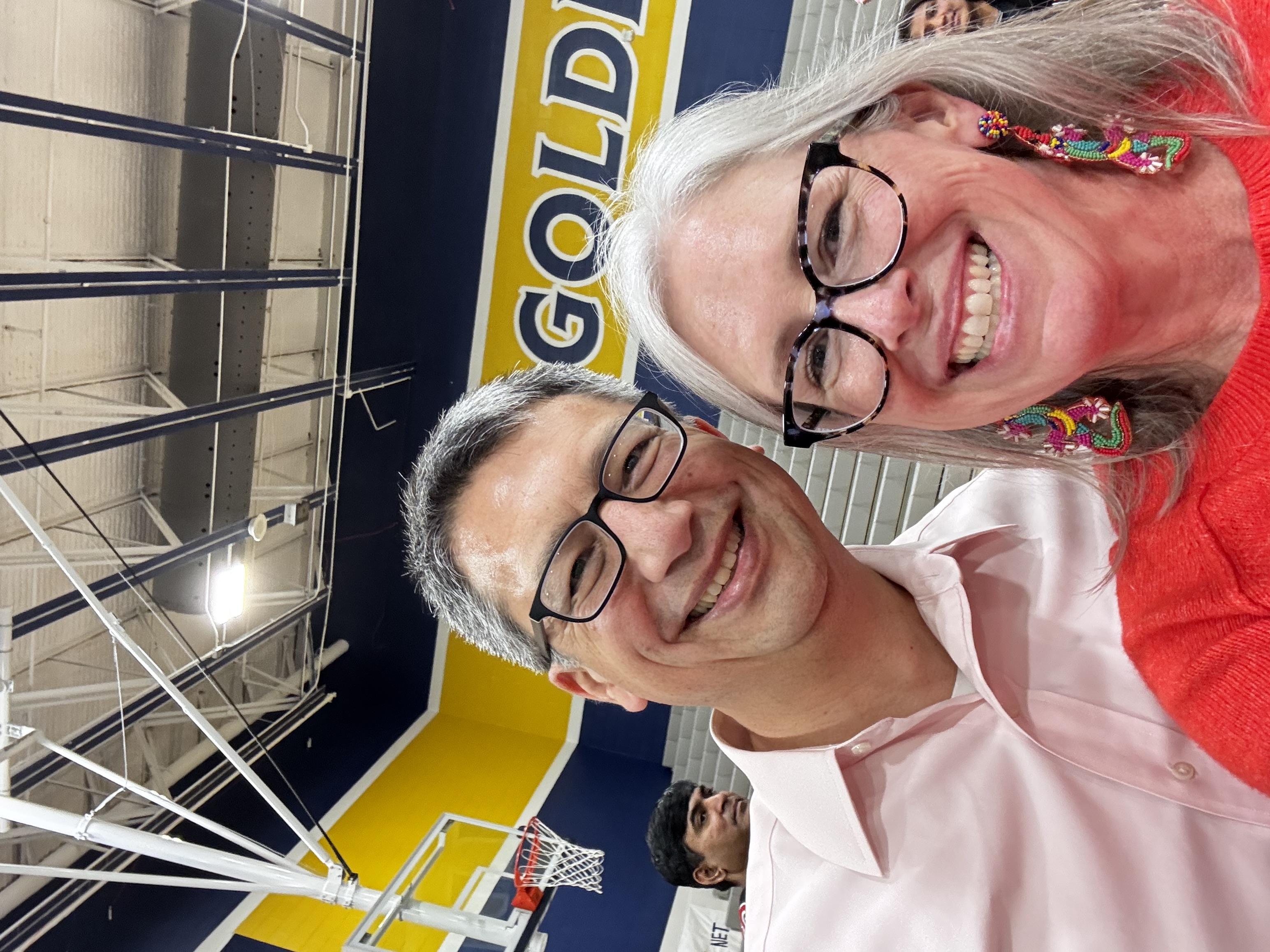 Emily Duke, Texas Destination Imagination Affiliate Director, with CEO Mark Giordono during his visit to a Texas Destination Imagination tournament.